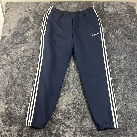 Adidas Windbreaker Joggers Men's L Navy Blue Track Pants Tapered Leg Pockets - Picture 1 of 12
